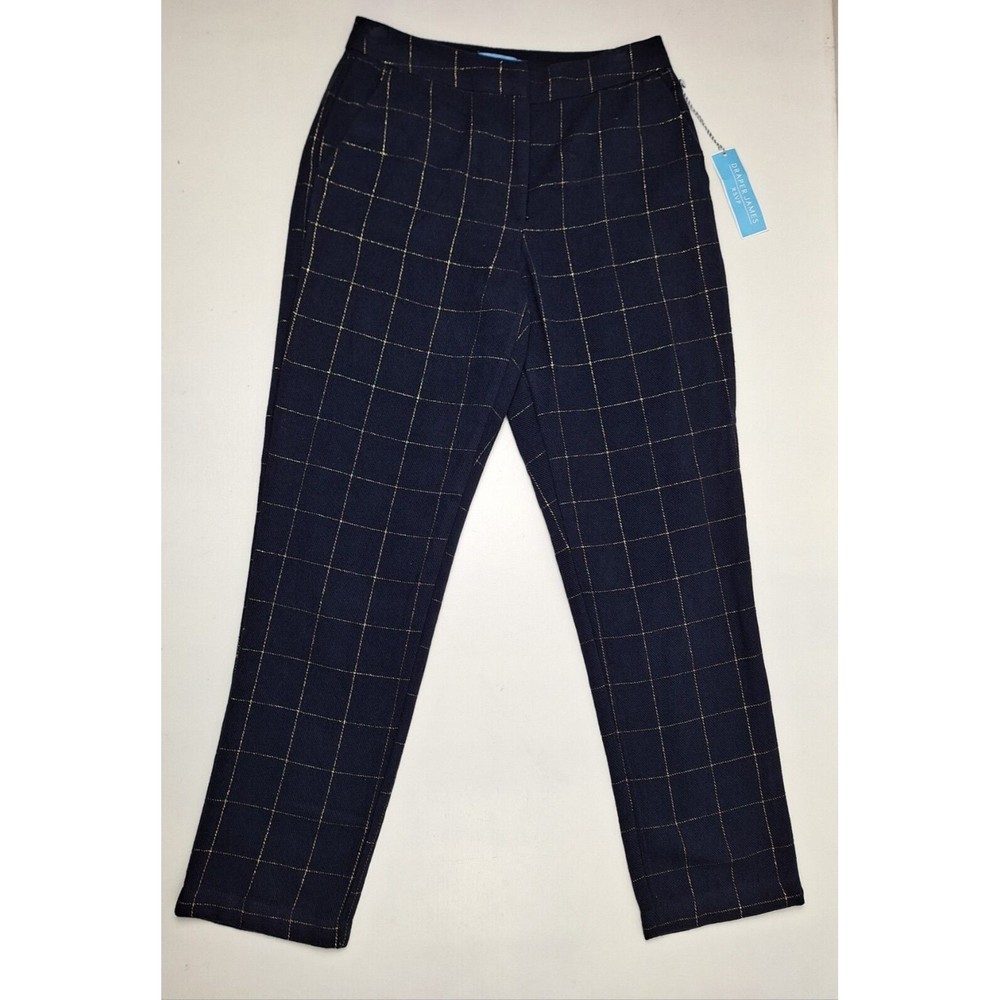 NWT! Draper James RSVP Navy/Gold Lined Plaid Knit Poly/Wool Dress Pants Size 8